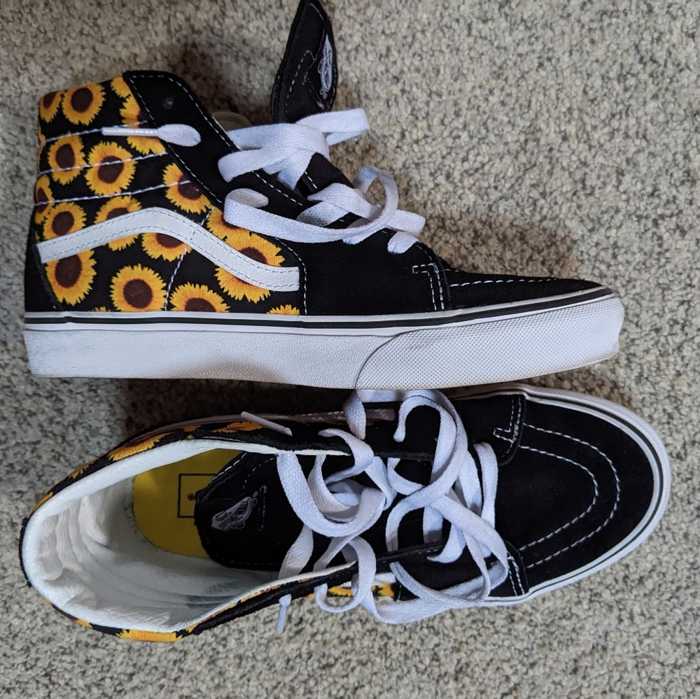 Vans high tops black yellow sunflower